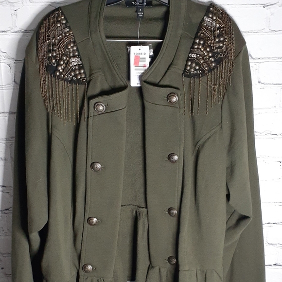 NEW Torrid 4X Olive Peplum Military Jacket - Picture 4 of 8
